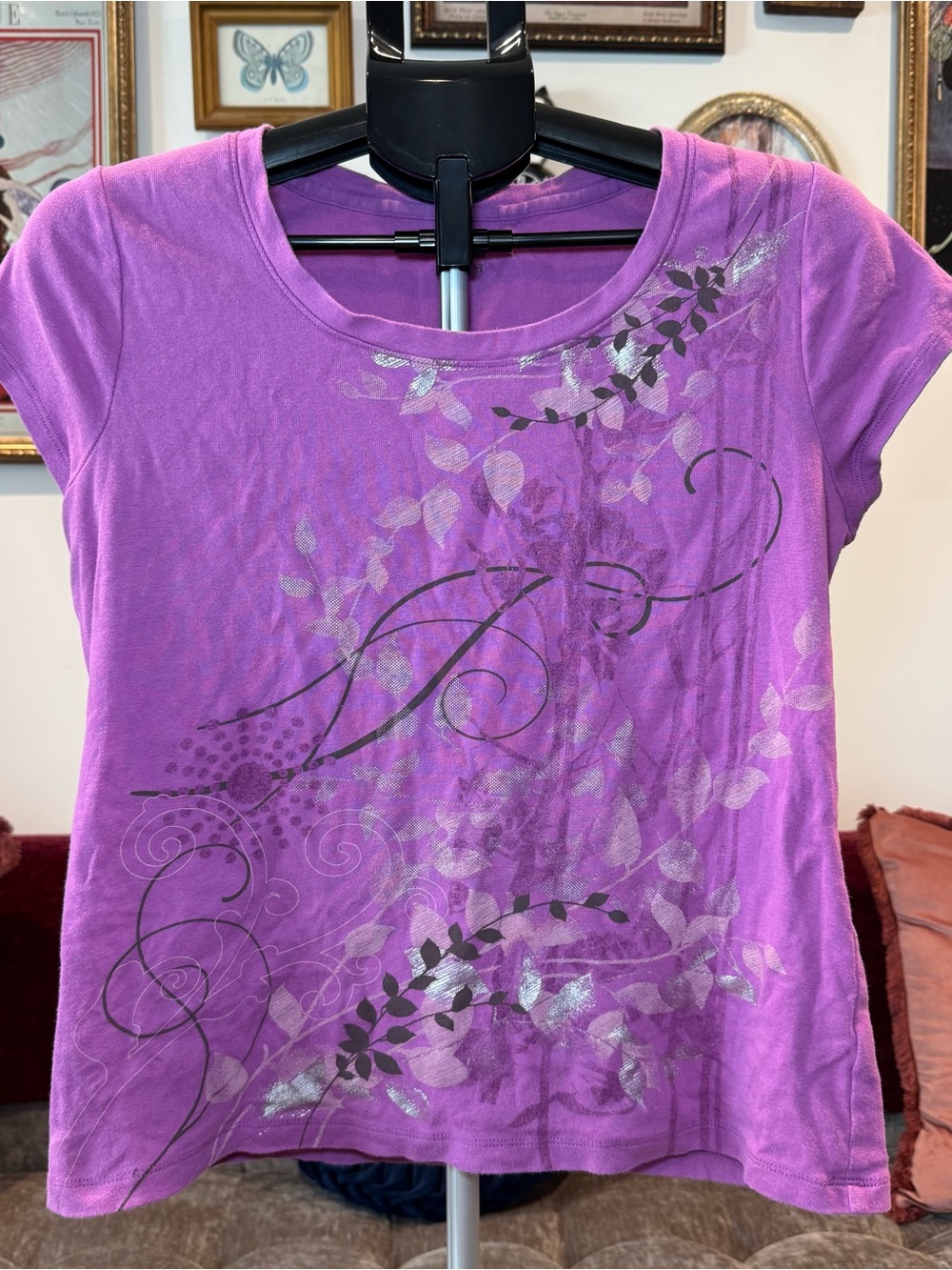 Purple Floral Y2K Short-Sleeve Women's Tee